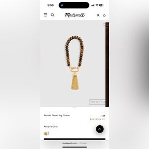 Madewell Antique Gold and Brown Beaded Tassel Charm